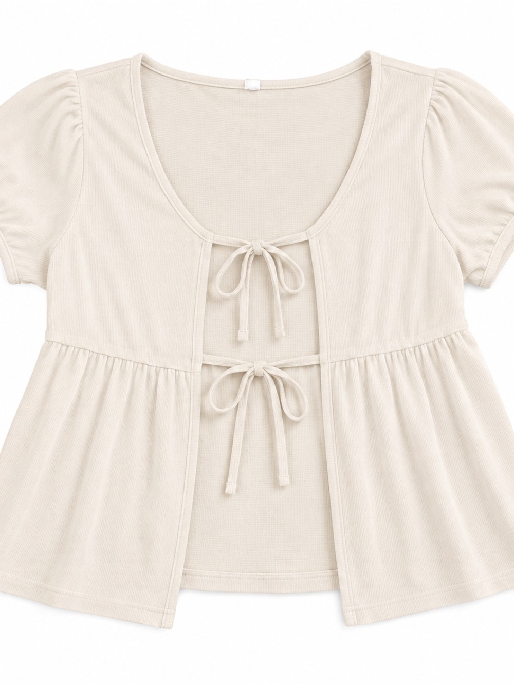 Maurices Cream Tie-Front Peplum Top